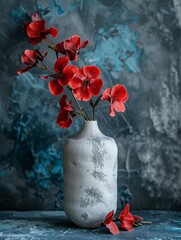 Wall Mural - vibrant red flowers in a rustic vase