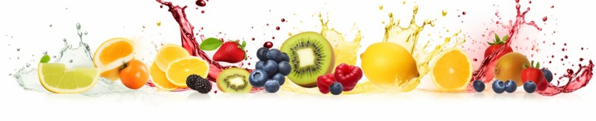 Wall Mural - ai generated illustration of assorted fruits splattered on a white background