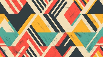 Poster - Stylish seamless pattern from geometric tiles featuring repeating striped triangles. Use as a packaging design or background.