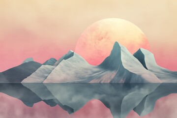 Wall Mural - AI generated illustration of surreal mountains at sunset