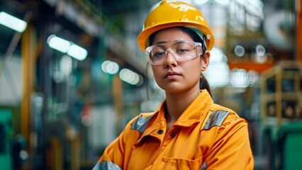 Sticker - Indian woman staff worker engineer supervisor in safety suit work in factory

