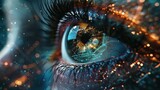 A closeup shot of human eyes with digital tech lines