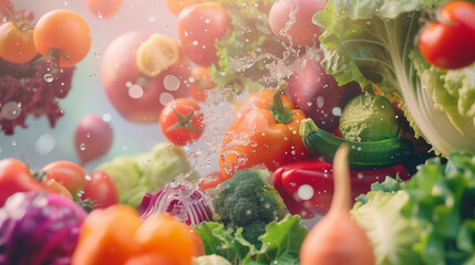 Wall Mural - A splash of fresh vegetable. Vegetarianism, vitamins, healthy nutrition, diet.