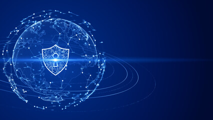 Poster - Digital a globe enveloped in a secure network shield, illustrating concepts of cybersecurity and data protection on a global scale. 3D rendering
