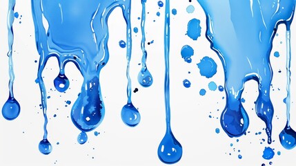 Poster - Set of realistic drops, splashes, and flows of blue water isolated on transparent background. Water droplets, water sprays, liquid watercolor paint or tears.