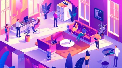 Fototapete - modern coworking office banner. modern layout of an open space office for a freelancer, startup, or 
