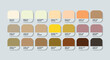 TAN Color Guide Palette with Color Names. Catalog Samples Browns with RGB HEX codes and Names. Metal Colors Palette Vector, Wood and Plastic TAN Color Palette, Fashion Trend Brown Color Palette