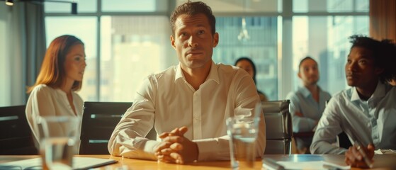 Poster - Professional Businesspeople Meet in Conference Room to Discuss Firm Strategy. Ambitious, Creative Start-up Team Discuss Data, Design, Planning in Conference Room.