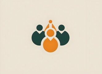 Poster - logo design, vector graphic of three circles representing people in the center and two dots for both shoulders, minimalistic, green and orange color palette, plain background, simple shapes, modern