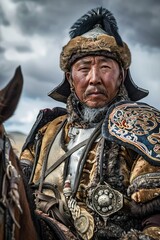 Wall Mural - Armored Mongolian Cavalry Soldier Holding Sword