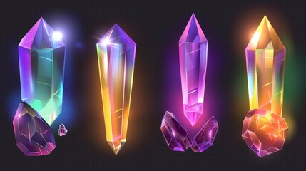 Poster - A set of modern realistic reflection flares, shining glare from diamonds, rainbow lights in crystals isolated on a transparent background.