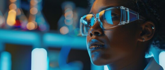 Poster - An electronic research and development facility includes the work of a black female engineer who is soldering a computer motherboard. A scientist designs PCBs, silicon microchips, and semiconductors.