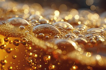 Poster - This detailed macro photography showcases golden water droplets, capturing reflections and the play of light beautifully