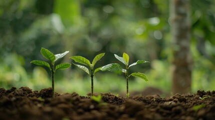 Wall Mural - Jackfruit seedlings are thriving in the rich soil against a lush green bokeh backdrop embodying the essence of natural and business growth afforestation and World Environment Day