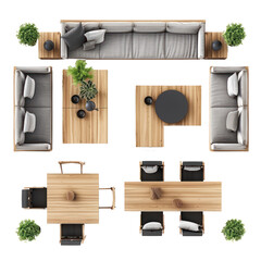 modern living room 3d top view full length isolate on transparency background png