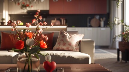 Sticker - Experience a cozy Valentine s Day setting in a modern interior filled with charming dolls and stylish home decor brought to life in stunning 3D rendering