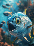 Fototapeta Miasto - fish, 3D, illustration, children, underwater, ocean, sea, colorful, cartoon, aquatic, marine, swimming, fins, scales, cute, tropical, water, creatures, creatures, animals, animation, playful, lively, 
