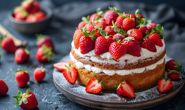 the seasonal flavors of summer with a strawberry cake featuring ripe and juicy strawberries on top, symbolizing the bounty of the season and the joy of seasonal cooking.