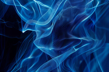 Wall Mural - Abstract blue dynamic lines and digital waves on dark background