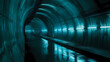 abstract light in underground tunnels with a blue wall and shiny floor