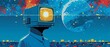 © ธนากร บัวพรหม - Highlight a surreal portrait of a person with a vintage television set as a head, displaying a colorful galaxy, blending technology with the cosmos