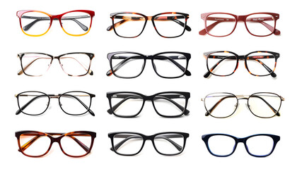 Wall Mural - Set with different eyeglasses isolated on white