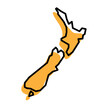 New Zealand country simplified map. Orange silhouette with thick black sharp contour outline isolated on white background. Simple vector icon