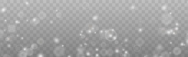 Wall Mural - Christmas background. Powder PNG. Magic bokeh shines with white dust. Small realistic glare on a transparent Png background. Design element for cards, invitations, backgrounds, screensavers.	
