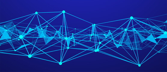 Fototapete - Abstract digital background of points, lines and triangles. Glowing blue plexus. Big data. Network or connection. Abstract technology science background. 3d vector illustration.