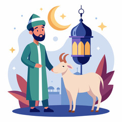 person with goat eid concept vector illustration