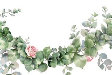 Poster - Beautiful watercolor painting of a pink rose with green leaves, perfect for botanical designs