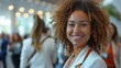 ©  Green Creator - Smiling businesswomen attending event with colleagues at convention center, Summertime wallpaper