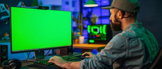 Poster - typical desktop computer screen shot with a green screen mock up display showing an agency software 