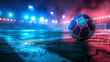 A photograph of a futuristic soccer ball with neon-lit panels