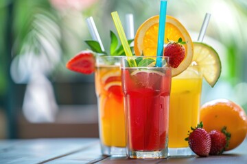 Poster - A couple of glasses filled with different types of drinks. Perfect for beverage concepts