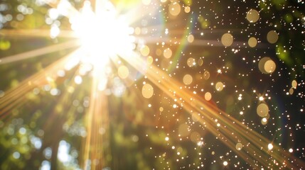 Poster - Bright sun rays filtering through forest canopy. Ideal for nature and outdoor themes
