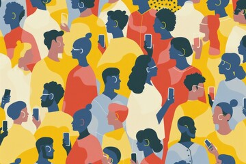Poster - A crowd of people holding cell phones. Suitable for technology concepts