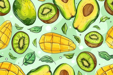 Poster - Fresh kiwi, avocado, and mango slices. Perfect for healthy lifestyle concepts