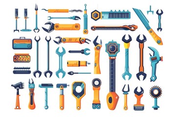 Poster - Various tools arranged in a circular pattern. Suitable for industrial, construction, or DIY concepts