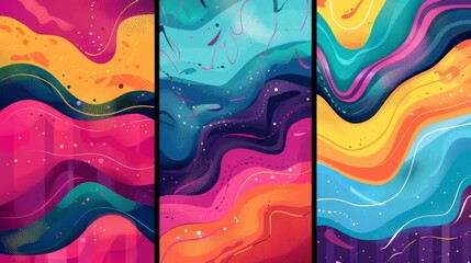 Poster - Colorful liquid stains, shapes, linear and grunge elements decorate abstract painting arts. Posters, modern wallpaper designs, Modern illustration.