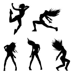 Wall Mural - Silhouette collection of slim female doing energetic dance pose