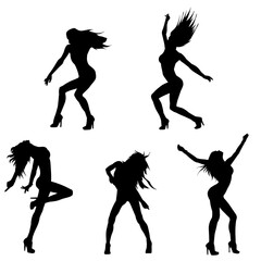 Wall Mural - Silhouette collection of slim female doing energetic dance pose