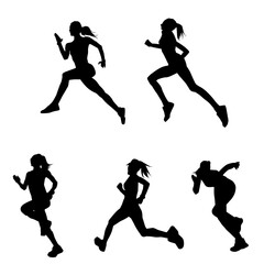 Wall Mural - Silhouette collection of sporty woman in running pose. Silhouette collection of female run pose.