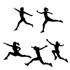 Wall Mural - Silhouette collection of happy woman jumping pose. Silhouette collection of a sporty female model jumps.