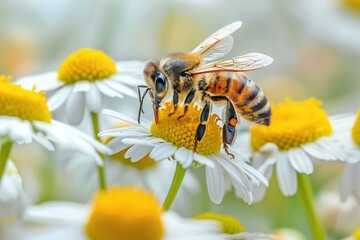 Poster - A bee perched on a colorful flower, ideal for nature-themed designs.
