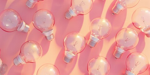Wall Mural - A group of light bulbs on a pink background. Perfect for creative concepts