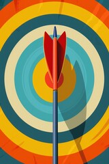 Poster - A red and blue target with an arrow in the center. Perfect for business and marketing concepts