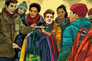 Poster - A group of people standing next to each other. Suitable for team building concepts