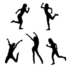 Wall Mural - Silhouette collection of slim female doing energetic dance pose