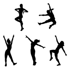 Wall Mural - Silhouette collection of slim female doing energetic dance pose